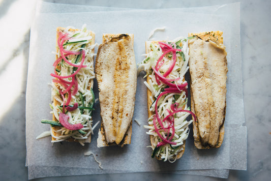 Trout Po' Boy with Jalapeño Jicama Slaw