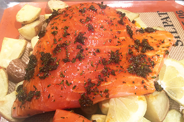 Salmon, Asparagus, and Mushrooms Steamed in Parchment