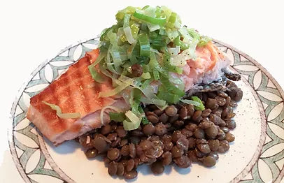 Sear-Roasted Salmon with Leeks and Lentils