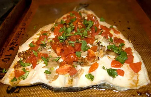 Baked Trout with Shiitake Mushrooms, Tomatoes, and Ginger