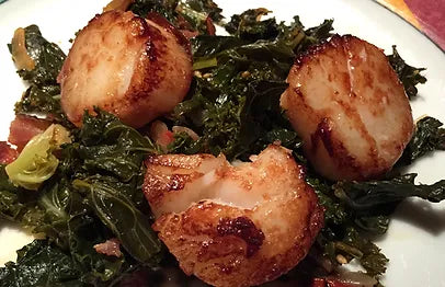 Seared Scallops with Bacon-Braised Chard