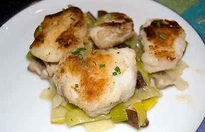 Sautéed Monkfish with Leeks and Shiitake Mushrooms